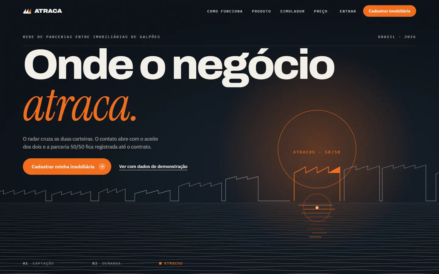 Página inicial do site ATRACA