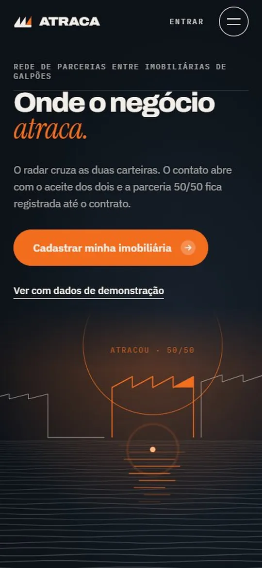 Tela mobile do site ATRACA