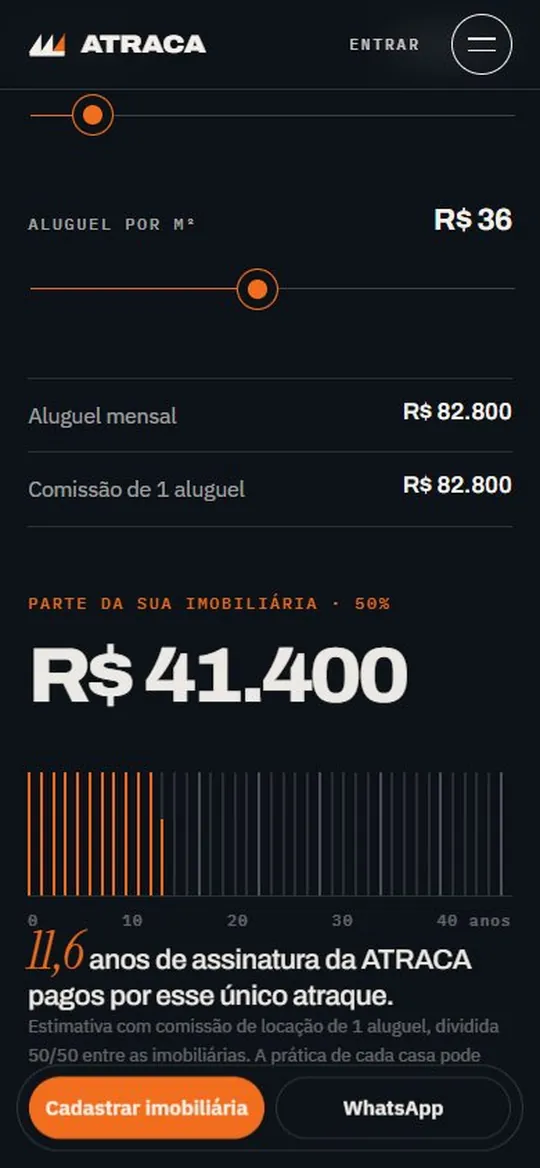 Outra tela mobile do site ATRACA