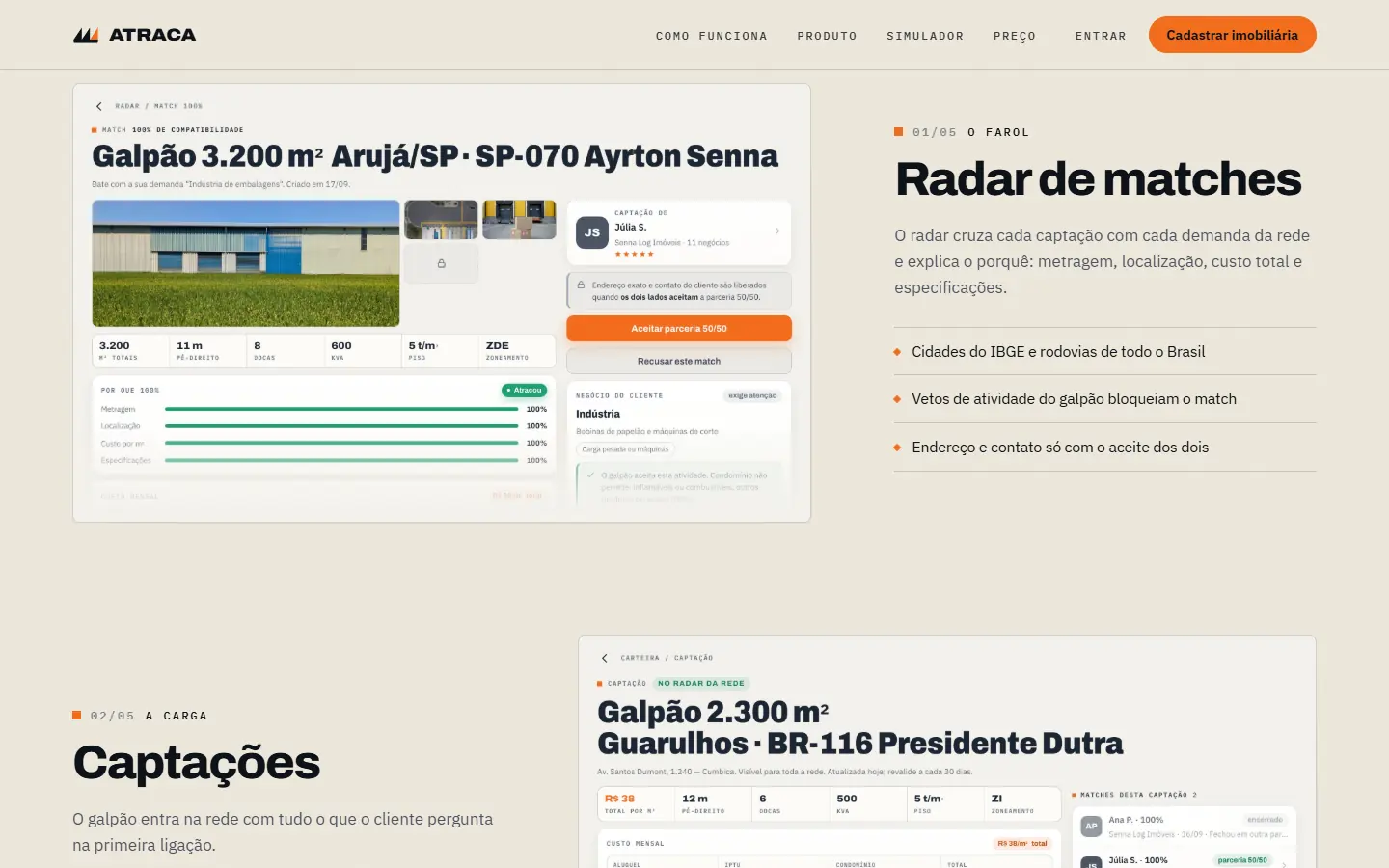 Seção do site ATRACA