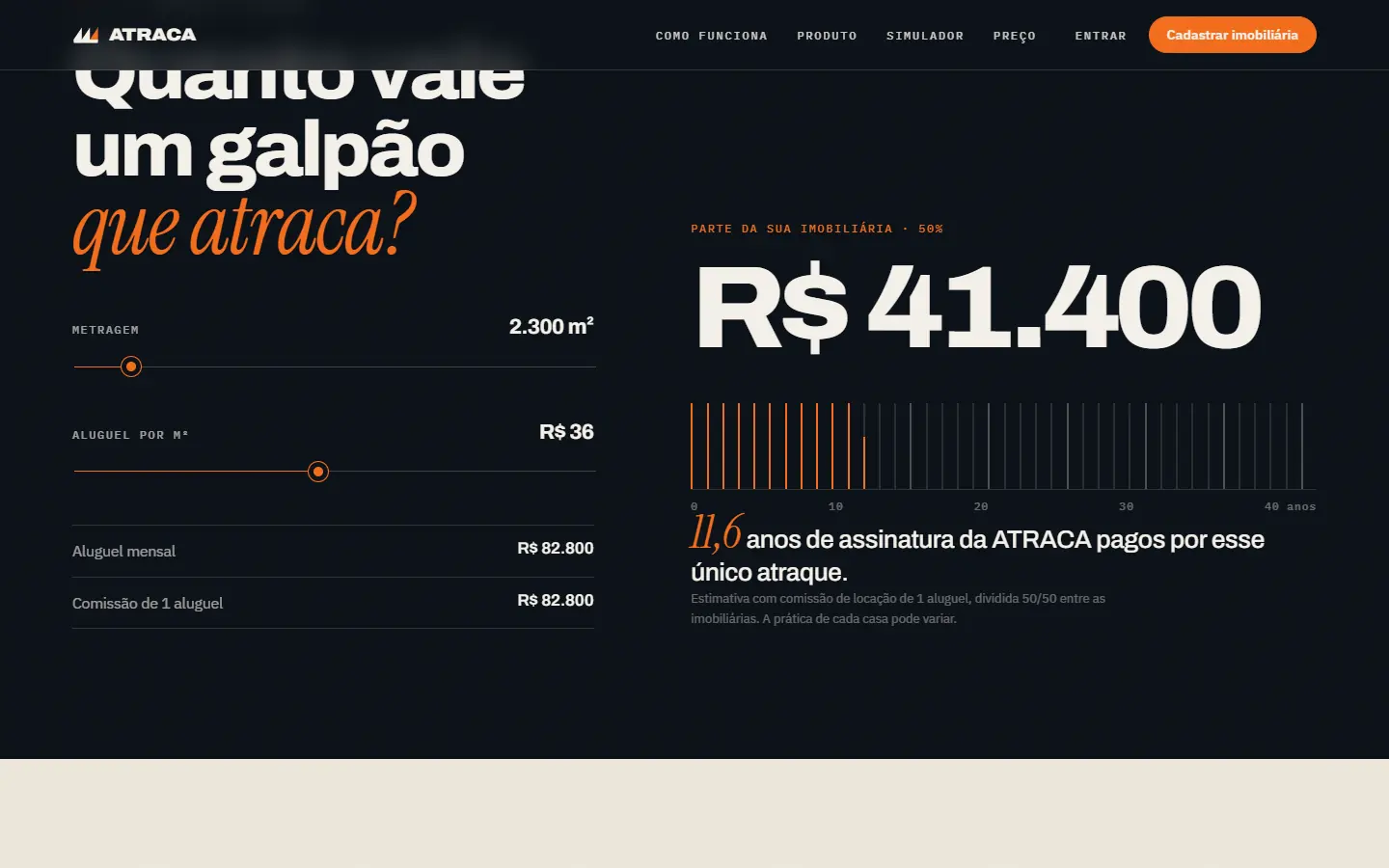 Página interna do site ATRACA