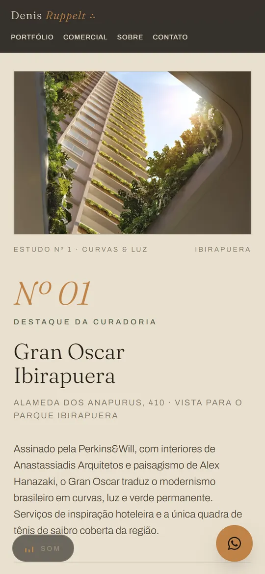 Outra tela mobile do site Denis Ruppelt