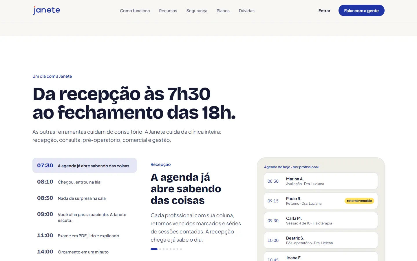 Seção do site Janete AI