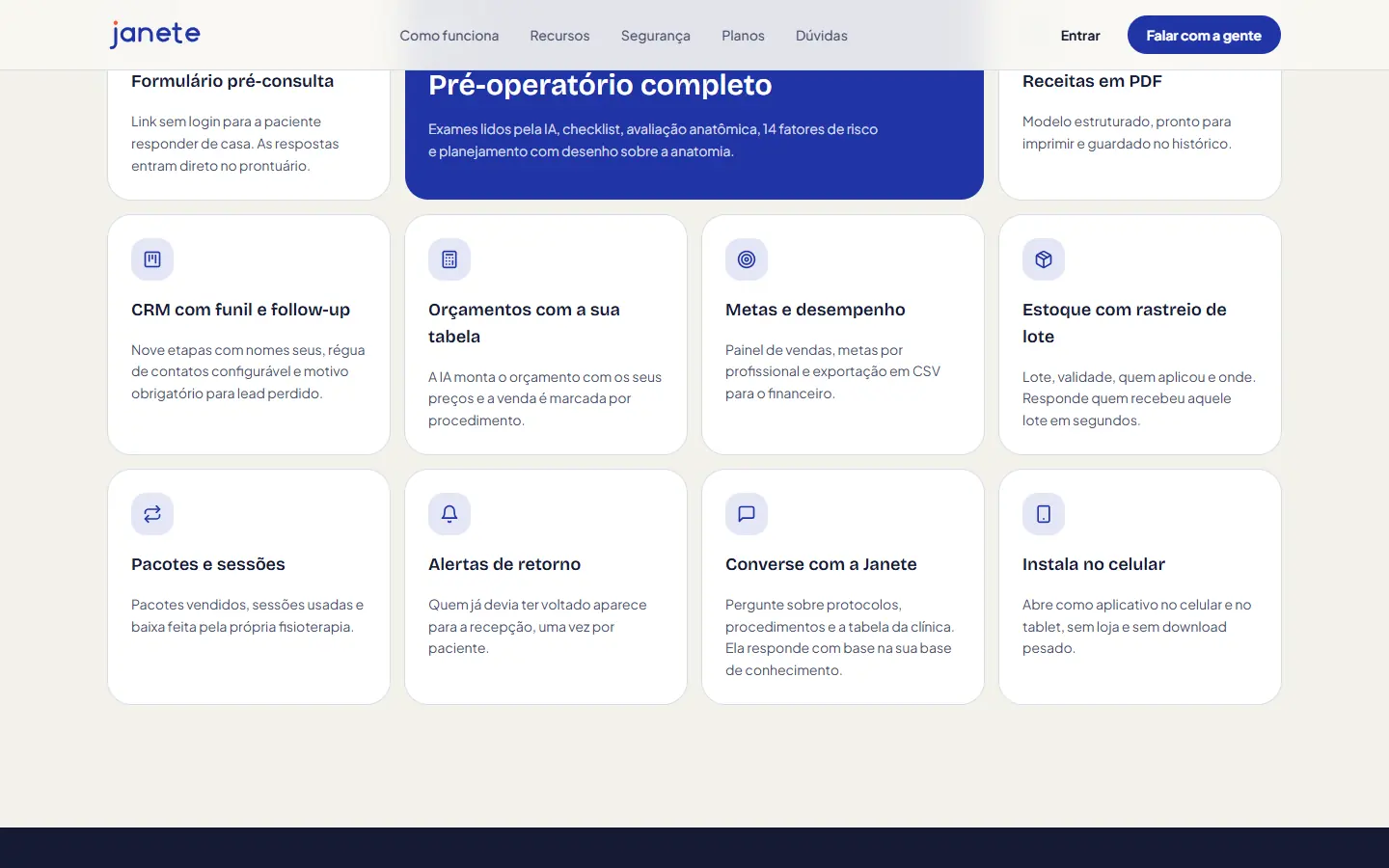 Página interna do site Janete AI