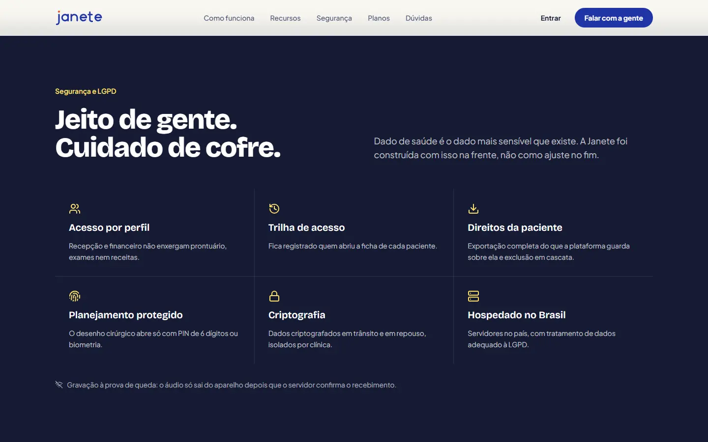 Outro detalhe do site Janete AI