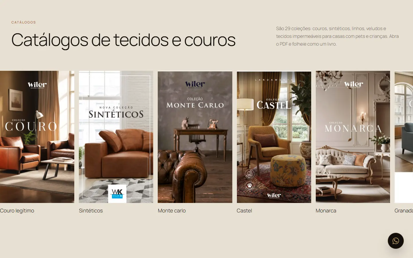 Página interna do site Tapeçaria Paraná