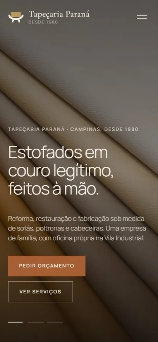 Tela mobile do site Tapeçaria Paraná