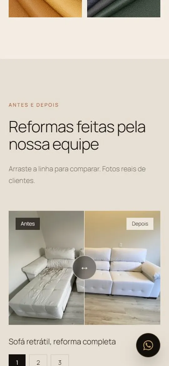 Outra tela mobile do site Tapeçaria Paraná