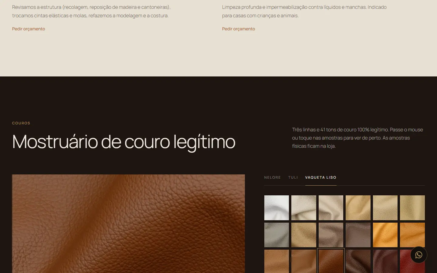 Seção do site Tapeçaria Paraná